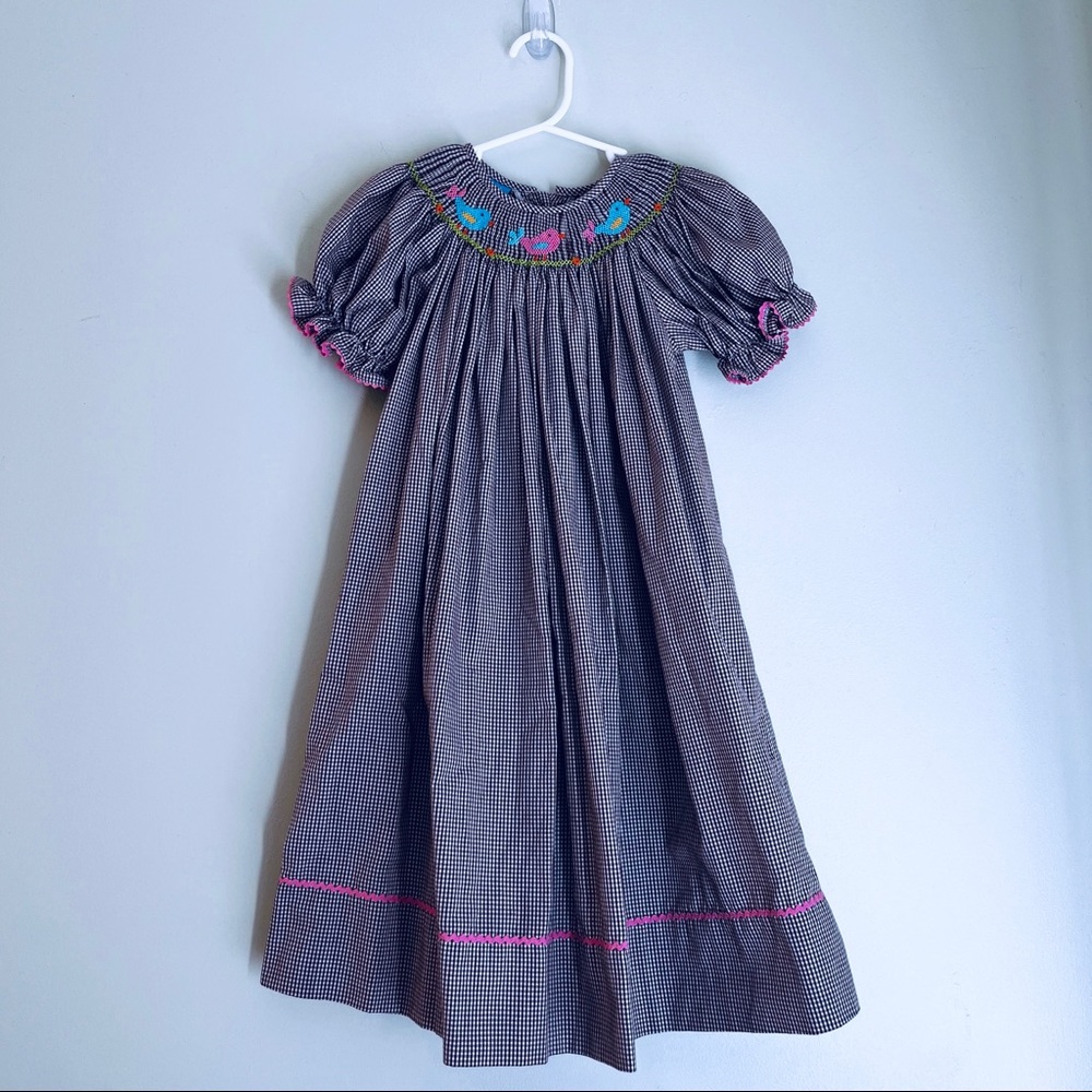 Anavani Brown Gingham Songbird Smocked Dress